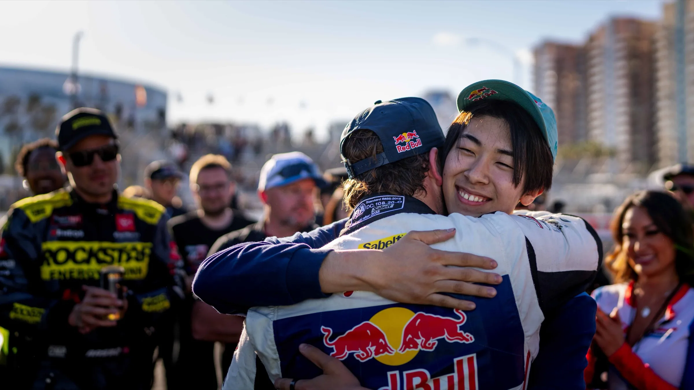 Motorsport celebration and human moment