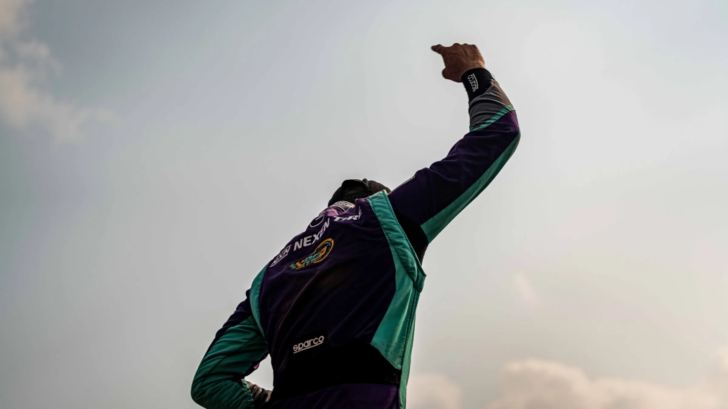 Motorsport driver celebration